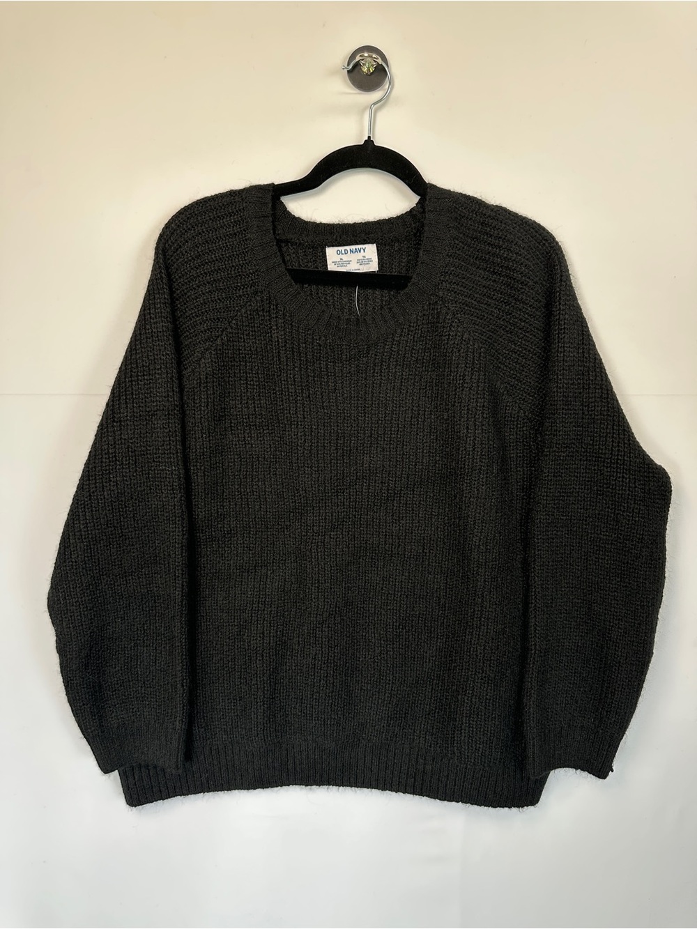 Old Navy Black Wool Blend Crew Neck Sweater Relaxed Fit NWT Size XL